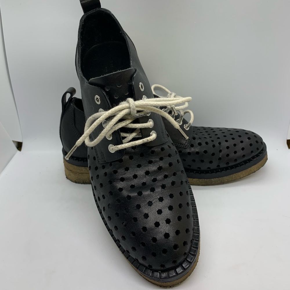 Rag & Bone Black Perforated Leather Lace Up Oxford Womens Size 6.5 Crepe Sole
